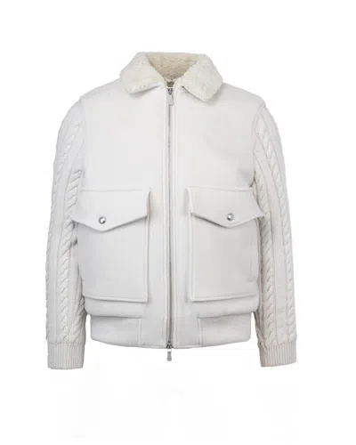 Eleventy Jacket With Beige Knitted Inserts In White