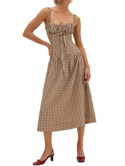 For Love & Lemons Gingerbread Gingham Midi Dress In Brown In Brown