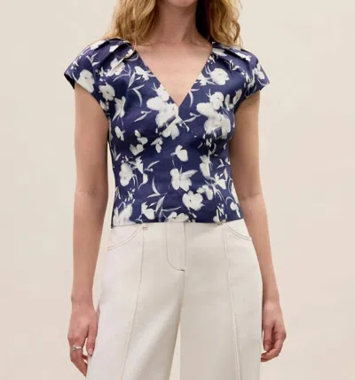 Rebecca Taylor Bea Linen Blouse In Navy Combo In Blue