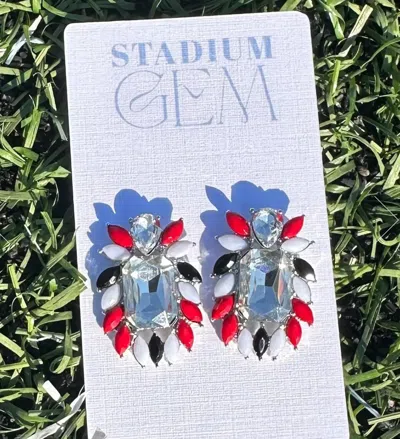 Stadium Gem Women's Game Day Glam Cluster Earrings In Black/red/white In Multi