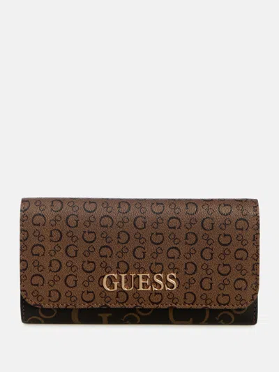Guess Factory Eldoria Enlarged Logo Slim Clutch Wallet In Pink