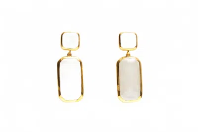 Avenue Chic Women's Geometric Double Drop Flat Earrings In White In White