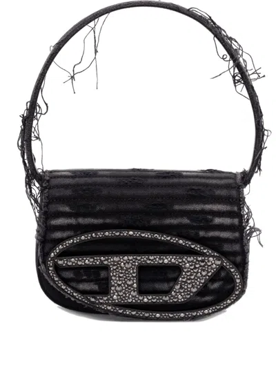 Diesel 1dr Shoulder Bag With Rhinestones And Fringe In Black