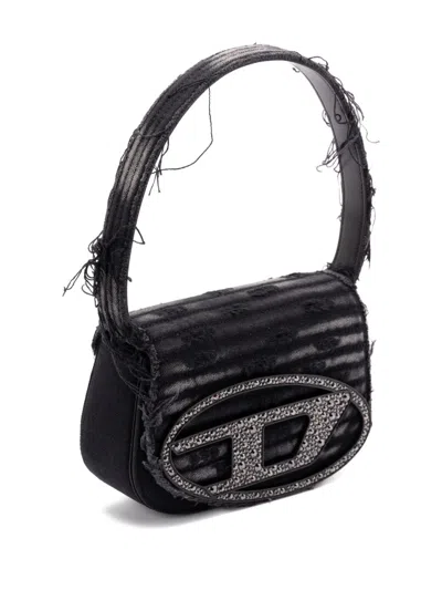 Diesel 1dr Shoulder Bag With Rhinestones And Fringe In Black
