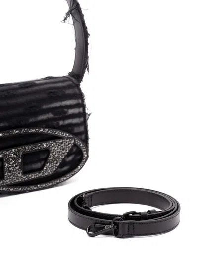 Diesel 1dr Shoulder Bag With Rhinestones And Fringe In Black