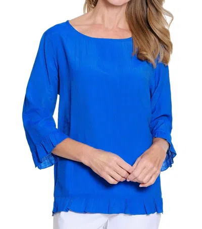Multiples Ruffle Hem Woven Top In Blue In Blue