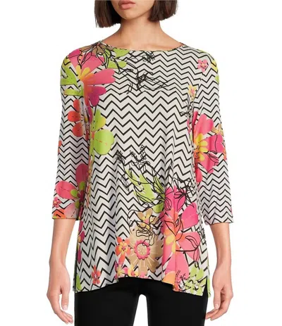 Multiples Flower Print Long Sleeve Top In Pink In Pink