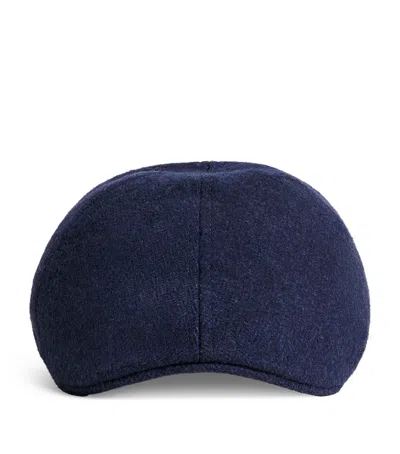 Stetson Wool Herringbone Texas Flat Cap In Blue