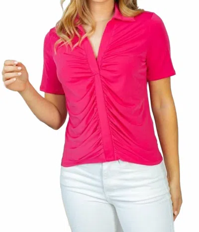 White Birch Collar Cinched Front Top In Magenta In Pink
