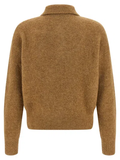 Ami Alexandre Mattiussi Camel Stretch Alpaca Blend Polo Shirt In Brown