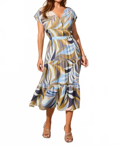 Tribal Short-sleeved V-neck Tiered Dress In Loden In Green