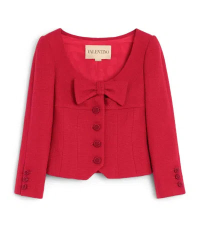 Valentino Womens Bow-embroidered Scoop-neck Tweed Jacket Paris In Red