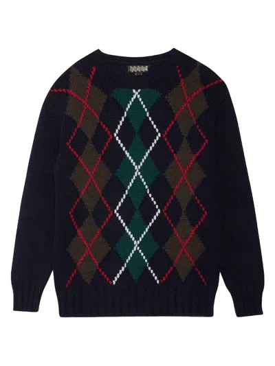 Baracuta Argyle Patterned Crew Neck Knit Sweater In Black
