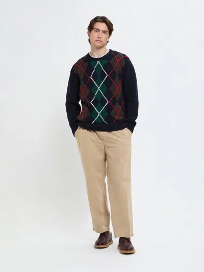 Baracuta Argyle Patterned Crew Neck Knit Sweater In Black