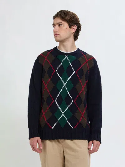Baracuta Argyle Patterned Crew Neck Knit Sweater In Black
