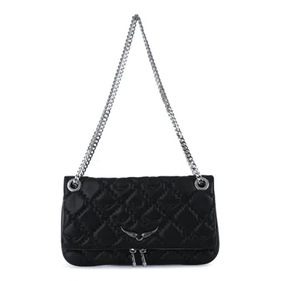 Zadig & Voltaire Rectangular Quilted Shoulder Bag With Chain Strap In Black