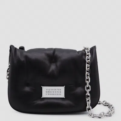 Maison Margiela Black Leather Glam Slam Flap Small Crossbody Bag In Black