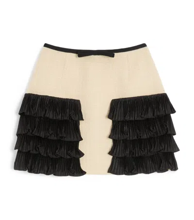 Valentino Ruffled Taffeta-trimmed Wool-blend Tweed Mini Skirt In Black