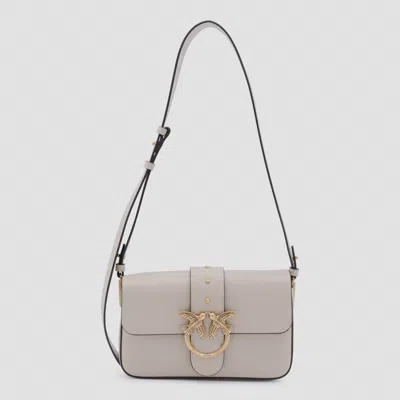 Pinko Beige Leather Mini Love Shoulder Bag In White