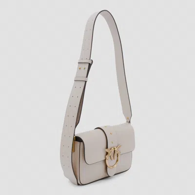 Pinko Beige Leather Mini Love Shoulder Bag In White