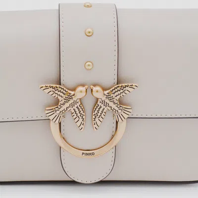 Pinko Beige Leather Mini Love Shoulder Bag In White