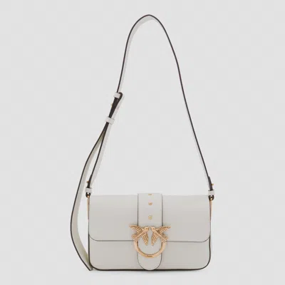 Pinko Beige Leather Mini Love Shoulder Bag In White