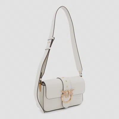 Pinko Beige Leather Mini Love Shoulder Bag In White