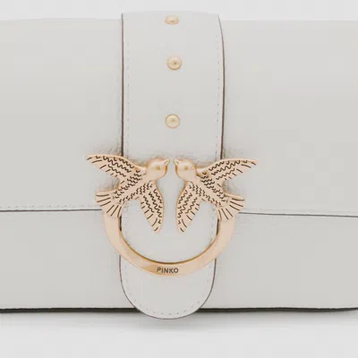 Pinko Beige Leather Mini Love Shoulder Bag In White