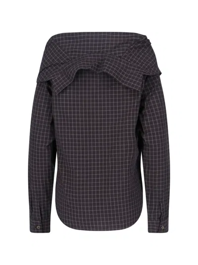Our Legacy Off-the-shoulder Black Shirt With Subtle Grid Pattern In Black