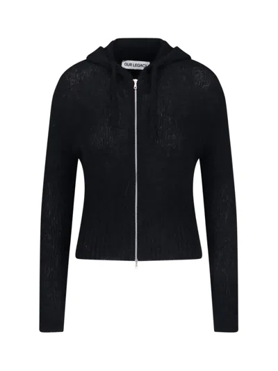 Our Legacy Hooded Zip-up Knit Sweater With Ribbed Details In Animal Print