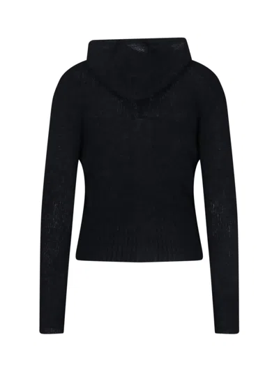 Our Legacy Hooded Zip-up Knit Sweater With Ribbed Details In Animal Print