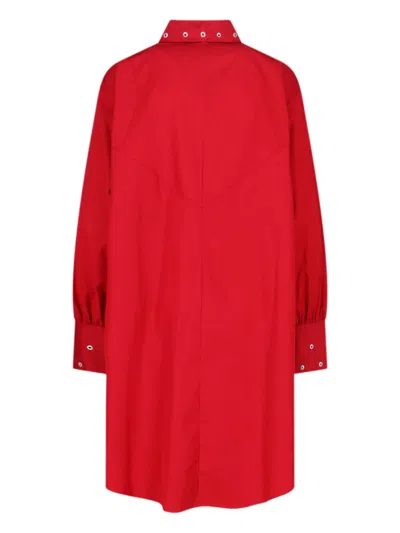 Our Legacy Long Sleeve Knee Length Dress With Eyelet Design In Red