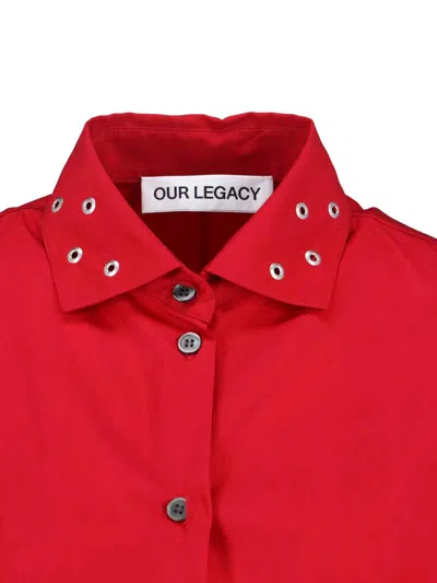 Our Legacy Long Sleeve Knee Length Dress With Eyelet Design In Red