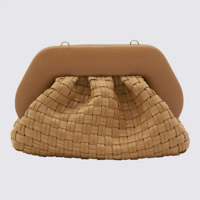 Themoirè Tia Clutch Bag In Biscuit With Woven Suede Motif And Shoulder Strap In Neutral