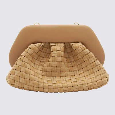 Themoirè Tia Clutch Bag In Biscuit With Woven Suede Motif And Shoulder Strap In Neutral