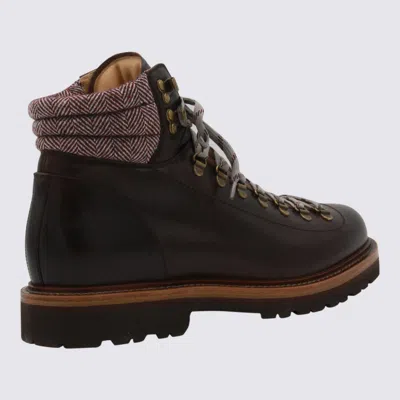 Brunello Cucinelli Mountain Boot Leather Ankle Boots With Wool And Cashmere Insert In Black