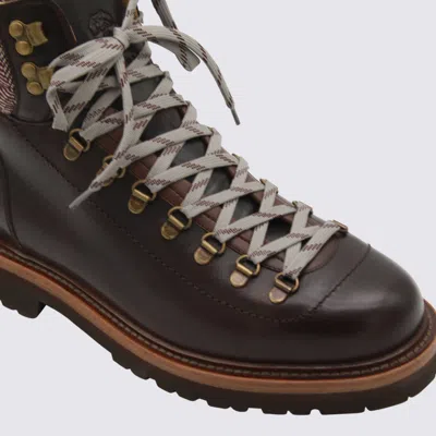 Brunello Cucinelli Mountain Boot Leather Ankle Boots With Wool And Cashmere Insert In Black