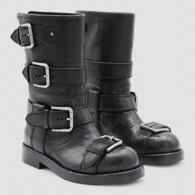 Dolce & Gabbana Leather Boot With Buckles In Black