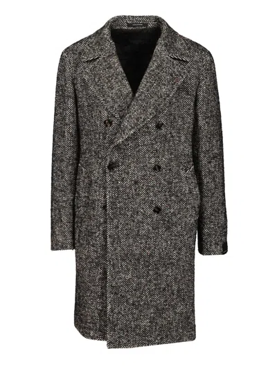 Tagliatore Cappotto Sfoderato 2 Petti Bruce Lungo Resca Tweed Nero 40 Cot 20 Lana 19 Polies 12 Af 5 Seta 4 Alpa In Gray