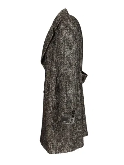 Tagliatore Cappotto Sfoderato 2 Petti Bruce Lungo Resca Tweed Nero 40 Cot 20 Lana 19 Polies 12 Af 5 Seta 4 Alpa In Gray