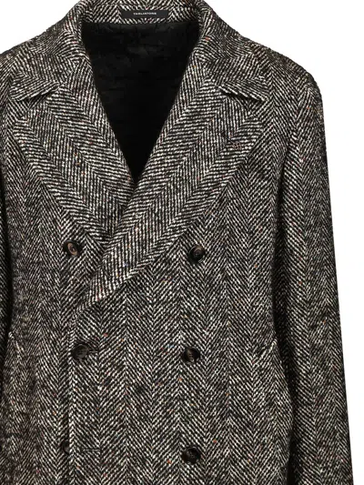 Tagliatore Cappotto Sfoderato 2 Petti Bruce Lungo Resca Tweed Nero 40 Cot 20 Lana 19 Polies 12 Af 5 Seta 4 Alpa In Gray