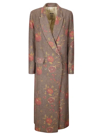Uma Wang Double-breasted Floral Pattern Wool Coat In Brown