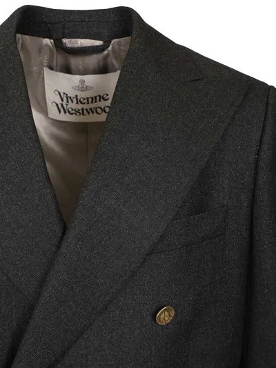 Vivienne Westwood Grey Double-breasted Jacket With Wide Peak Lapels In Wool Man In Black