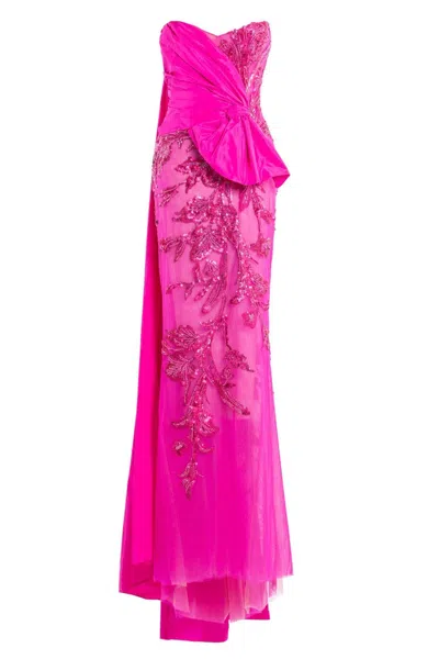 Saiid Kobeisy Strapless Beaded Gown With Taffeta Draping In Pink