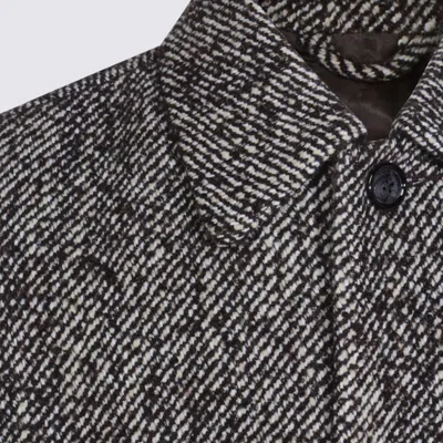 Nn07 Herringbone Pattern Mid-length Coat With Long Sleeves In Gray