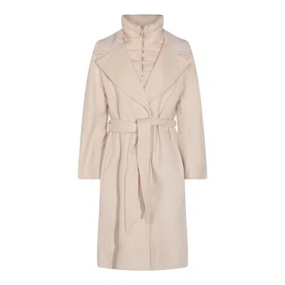Moorer Long Quilted Jacket Belted Waist In Neutral
