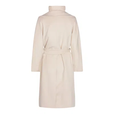 Moorer Long Quilted Jacket Belted Waist In Neutral