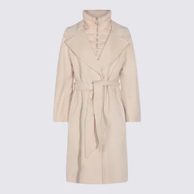 Moorer Long Quilted Jacket Belted Waist In Neutral