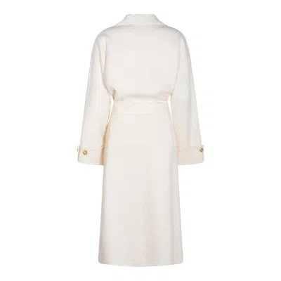 Elisabetta Franchi Long White Milk Wool Coat With Belt In Neutral