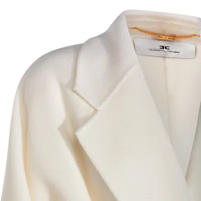 Elisabetta Franchi Long White Milk Wool Coat With Belt In Neutral